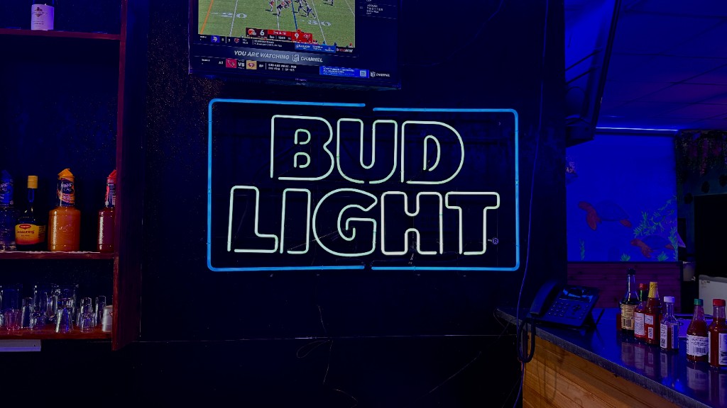 A Bud Light sign above the bar