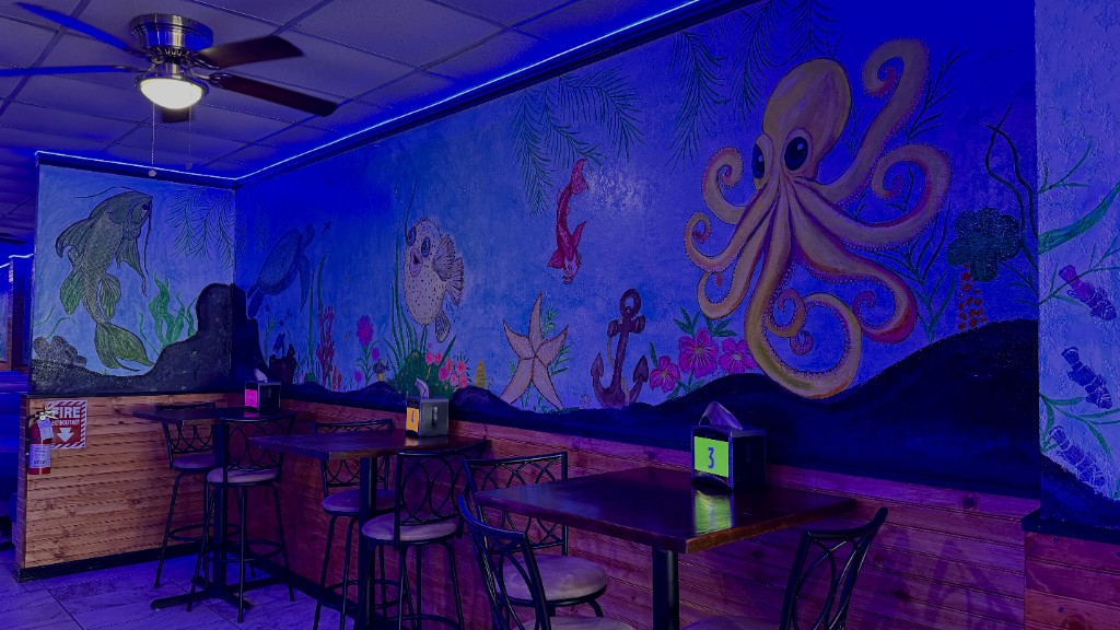 An octopus painted across the dining room wall